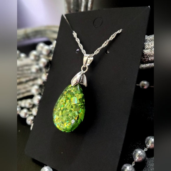 Holographic Color-Shifting Handmade Teardrop Necklace, Pendant - Picture 3 of 8